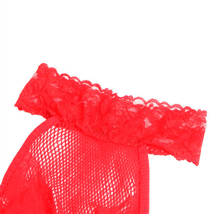 SUBBLIME - 952372 BODYSTOCKING DE MALLA Y ENCAJE SIN PELO CUELLO ALTO ROJO TALLA ÚNICA