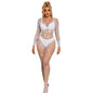 SUBBLIME - 952396 Bodystocking de rejilla con diamantes, mangas largas, blanco, talla única