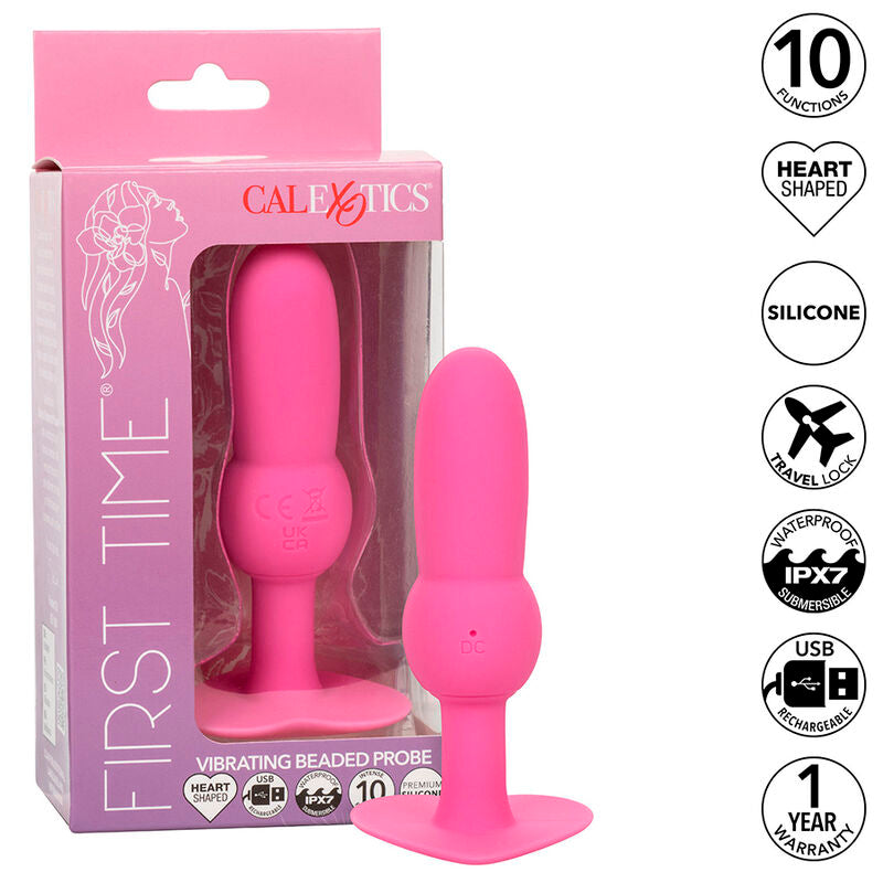 CALEXOTICS - TAPÓN ANAL CON CUENTAS PARA PRIMERA VEZ, SONDA, 10 VIBRACIONES, ROSA