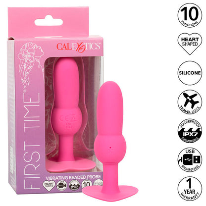 CALEXOTICS - TAPÓN ANAL CON CUENTAS PARA PRIMERA VEZ, SONDA, 10 VIBRACIONES, ROSA