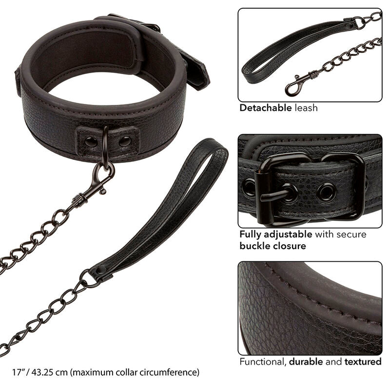 CALEXOTICS - COLLAR Y CORREA DE CUERO AJUSTABLE NEGRO NOCTURNO