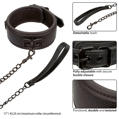 CALEXOTICS - COLLAR Y CORREA DE CUERO AJUSTABLE NEGRO NOCTURNO