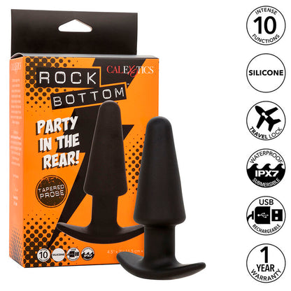 CALEXOTICS - PLUG ANAL CÓNICO CON FONDO DE ROCA, 10 VIBRACIONES, SILICONA NEGRA