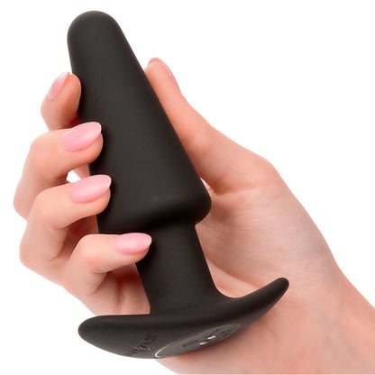 CALEXOTICS - PLUG ANAL CÓNICO CON FONDO DE ROCA, 10 VIBRACIONES, SILICONA NEGRA