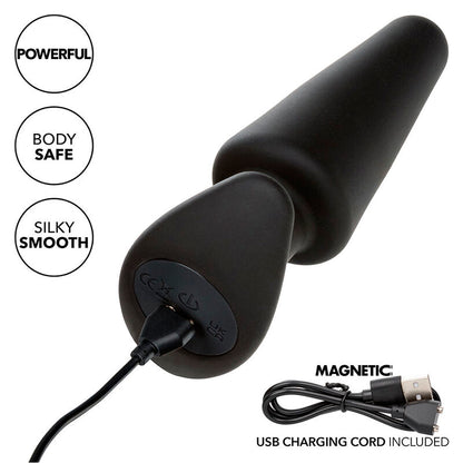 CALEXOTICS - PLUG ANAL CÓNICO CON FONDO DE ROCA, 10 VIBRACIONES, SILICONA NEGRA