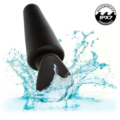 CALEXOTICS - PLUG ANAL CÓNICO CON FONDO DE ROCA, 10 VIBRACIONES, SILICONA NEGRA