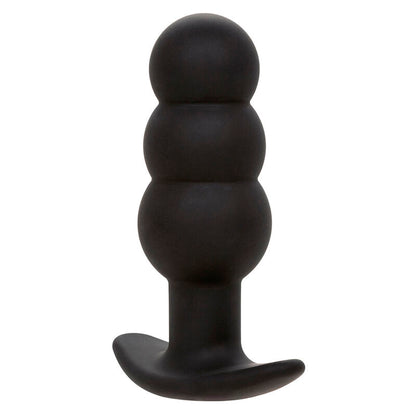 CALEXOTICS - PLUG ANAL CON CUENTAS, FONDO DE ROCA, 10 VIBRACIONES, SILICONA NEGRA