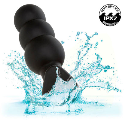 CALEXOTICS - PLUG ANAL CON CUENTAS, FONDO DE ROCA, 10 VIBRACIONES, SILICONA NEGRA