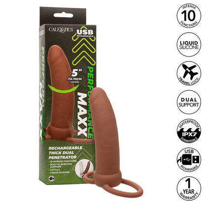 CALEXOTICS - MAXX THICK DOUBLE PÉNÉTRATEUR 10 VIBRATIONS BROWN