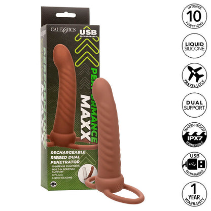 CALEXOTICS - MAXX RIBBED DOUBLE PENETRATOR 10 VIBRATIONS BROWN
