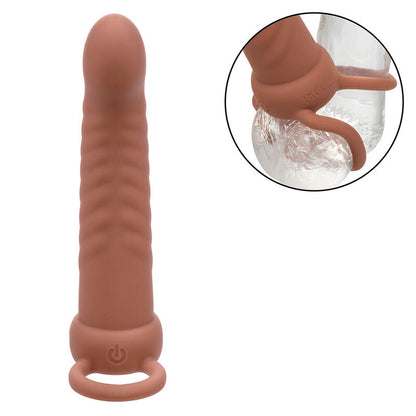 CALEXOTICS - MAXX RIBBED DOUBLE PENETRATOR 10 VIBRATIONS BROWN