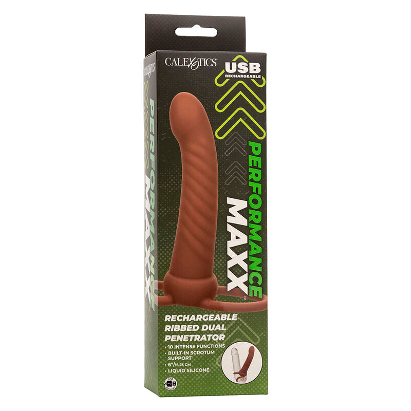 CALEXOTICS - MAXX RIBBED DOUBLE PENETRATOR 10 VIBRATIONS BROWN