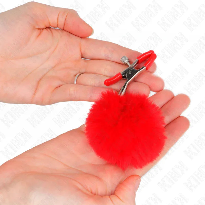 Kink – Pince A Meton Boule Fausse Fourrure Rouge 6 cm