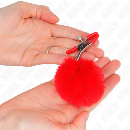 Kink – Pince A Meton Boule Fausse Fourrure Rouge 6 cm