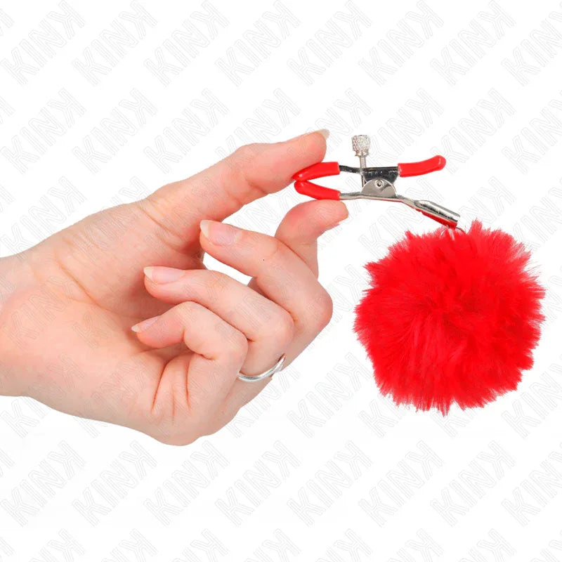 Kink – Pince A Meton Boule Fausse Fourrure Rouge 6 cm