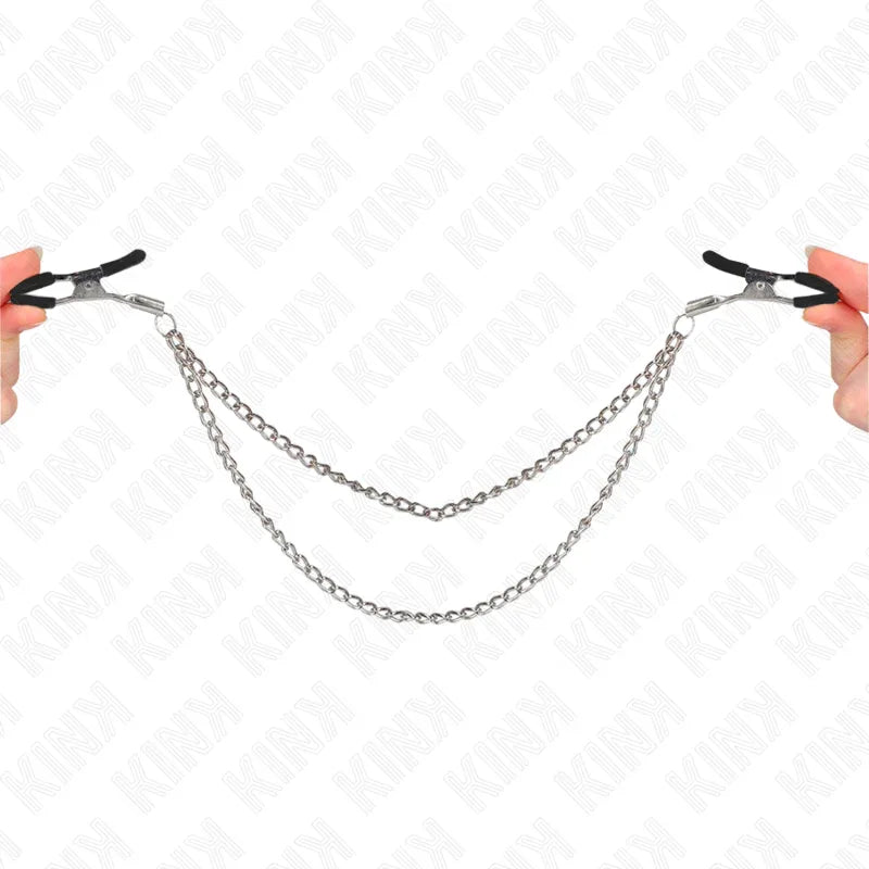 Kink – Pinces à Teteaux avec 2 Chaînes Épaisses Argent 20 / 23 cm