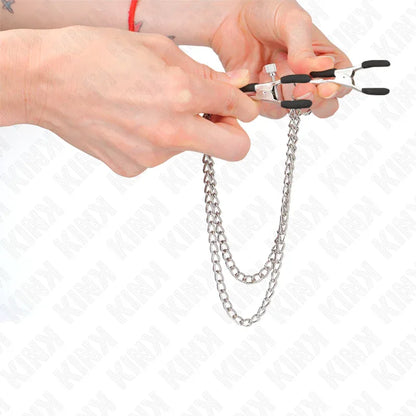 Kink – Pinces à Teteaux avec 2 Chaînes Épaisses Argent 20 / 23 cm
