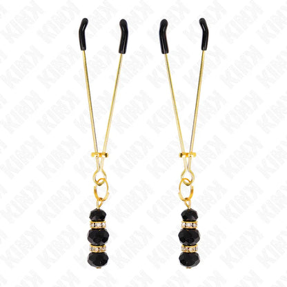 Kink – Pinces à Teton Fines Or avec 3 Billes de Verre Noir 7 cm