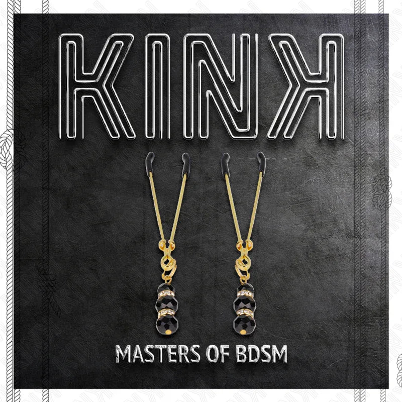 Kink – Pinces à Teton Fines Or avec 3 Billes de Verre Noir 7 cm