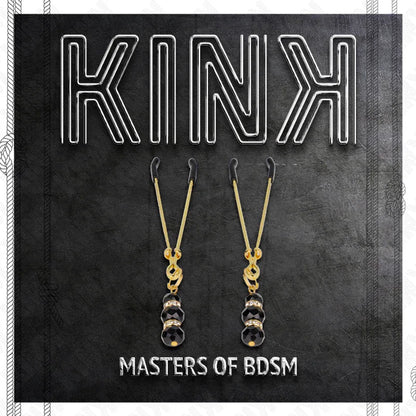 Kink – Pinces à Teton Fines Or avec 3 Billes de Verre Noir 7 cm