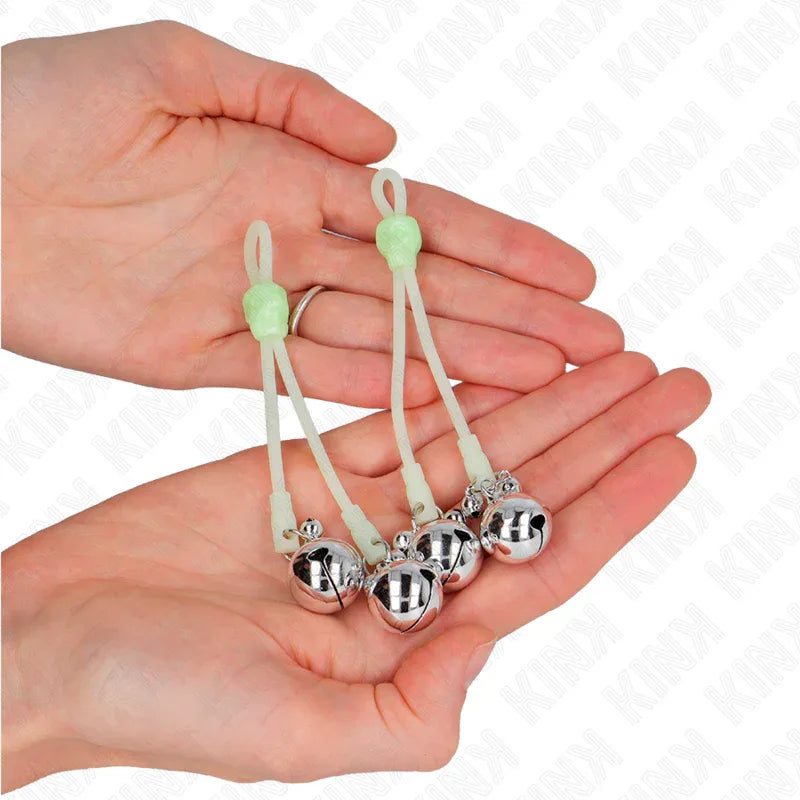 Kink – Pinces à Teton Lumineuses Crâne avec Anneau Cloches Réglables Vert / Argent
