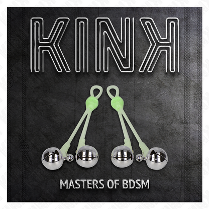 KINK - PINCES À TETON LUMINUSES CRÂNE AVEC ANNEAU CLOCHES RÉGLABLES VERT / ARGENT