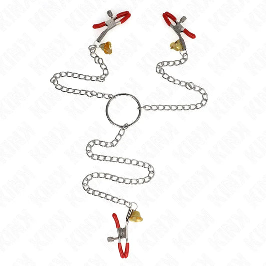 Kink – Pinces à Tamelon et Clito Bell Triple Rouge avec Chaine 30 cm