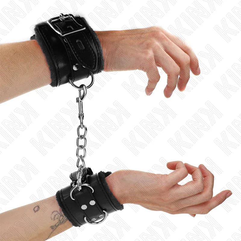 Kink – Appui Poignets Doublés de Fourrure Noir avec Ceinture Noire Réglable 17 29 cm X 6 cm