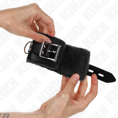 KINK - REPOSAMUÑECAS CON FORRO DE PIEL NEGRA Y CINTURÓN NEGRO AJUSTABLE 17-29 CM X 6 CM