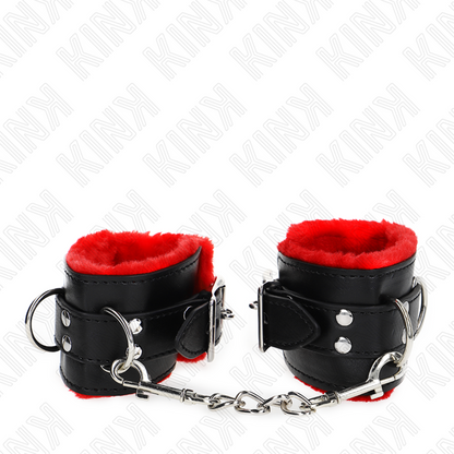 KINK - SUJECIONES DE MUÑECA CON FORRO DE PIEL Y AGUJEROS CUADRADOS CINTURÓN AJUSTABLE ROJO Y NEGRO 17-29 CM X 6 CM