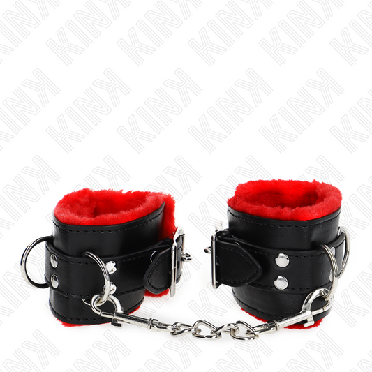 KINK - APPUI-POIGNETS DOUBLÉS DE FOURRURE AVEC TROUS CARRÉS CEINTURE ROUGE ET NOIRE RÉGLABLE 17-29 CM