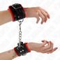 KINK - SUJECIONES DE MUÑECA CON FORRO DE PIEL Y AGUJEROS CUADRADOS CINTURÓN AJUSTABLE ROJO Y NEGRO 17-29 CM X 6 CM
