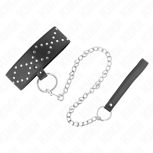 KINK - COLLAR DE 65 CM CON CORREA CON TACHUELAS PLATEADAS MODELO 3 AJUSTABLE 36-43 CM X 5 CM