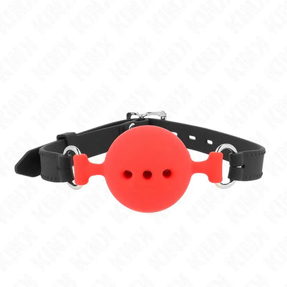 Kink – Bâillon Entièrement Silicone 55 X 2 cm avec Boule de 5 cm taille l Rouge Ajustable 35
