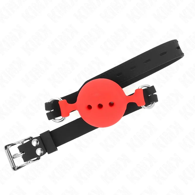 Kink – Bâillon Entièrement Silicone 55 X 2 cm avec Boule de 5 cm taille l Rouge Ajustable 35