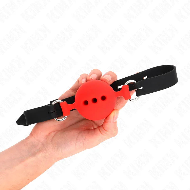Kink – Bâillon Entièrement Silicone 55 X 2 cm avec Boule de 5 cm taille l Rouge Ajustable 35