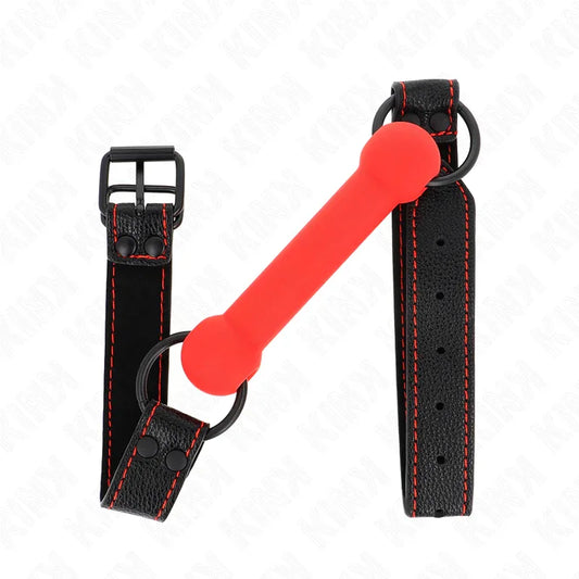 Kink – Gag en Os avec Sangle en Cuirette Rouge Ajustable 41 57 cm