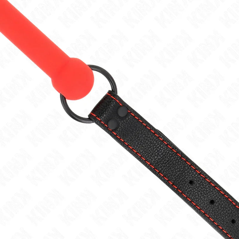 Kink – Gag en Os avec Sangle en Cuirette Rouge Ajustable 41 57 cm