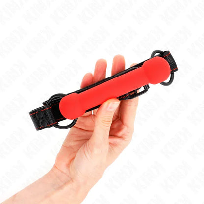 Kink – Gag en Os avec Sangle en Cuirette Rouge Ajustable 41 57 cm