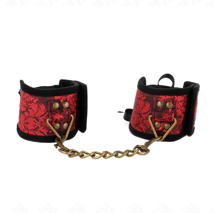 KINK - MUÑEQUERAS SCANDAL CON DETALLES DE ENCAJE ROJO-NEGRO 24,5 CM X 6,5 CM