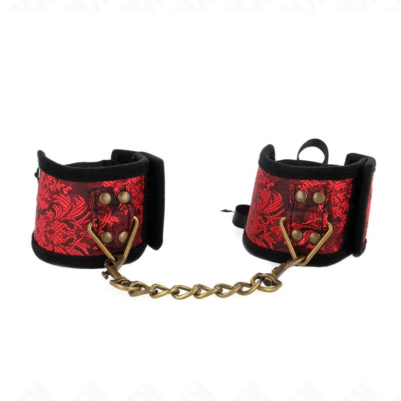 Kink – Attache Poignets Scandal Détails Dentelle Rouge Noir 24,5 cm X 6,5 cm