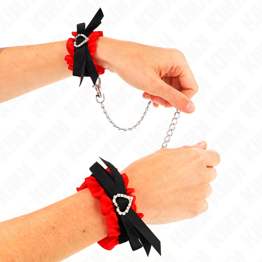 KINK - PUÑOS ELÁSTICOS DE ENCAJE CON DETALLES DE CORAZÓN ROJO, AJUSTABLES 22-35 CM