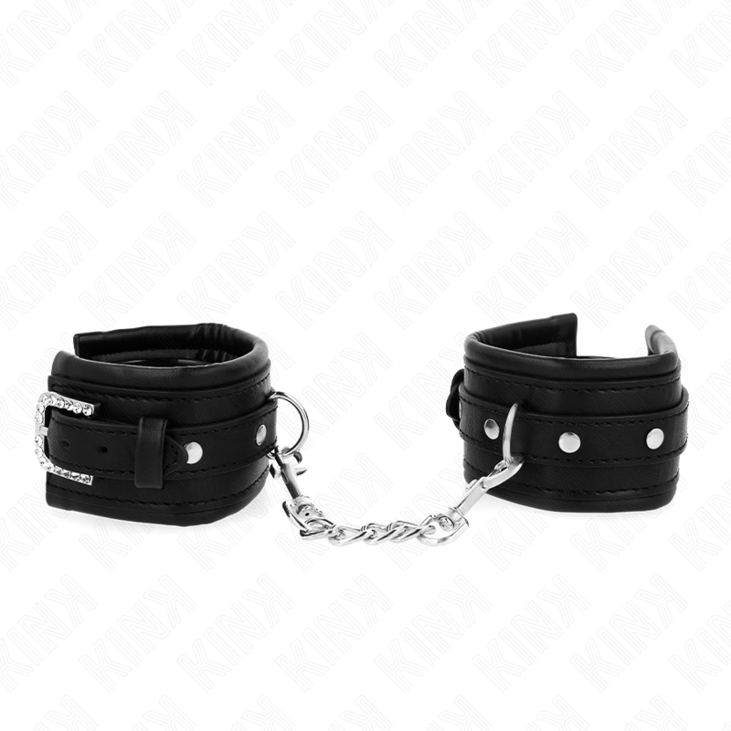KINK - MUÑEQUERAS CON HEBILLA DE DIAMANTES NEGROS AJUSTABLES 25-32 CM X 5,5 CM