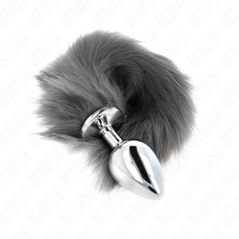 Kink – Plug Anal taille l 10 X 4 cm avec Queue Synthétique 40 cm Gris et Blanc