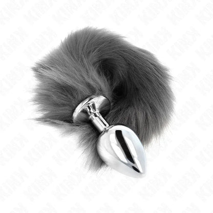 Kink – Plug Anal taille l 10 X 4 cm avec Queue Synthétique 40 cm Gris et Blanc