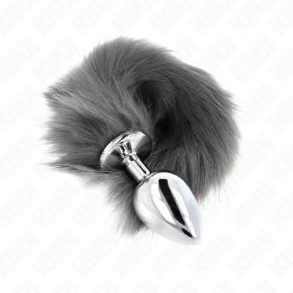 KINK - ANAL PLUG TAILLE L 10 X 4 CM AVEC QUEUE SYNTHÉTIQUE 40 CM GRAY ET WHITE