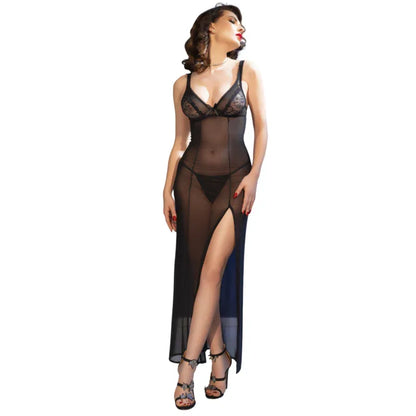 Chilirose Cr 4723 Nuisette Longue et String Noir XL