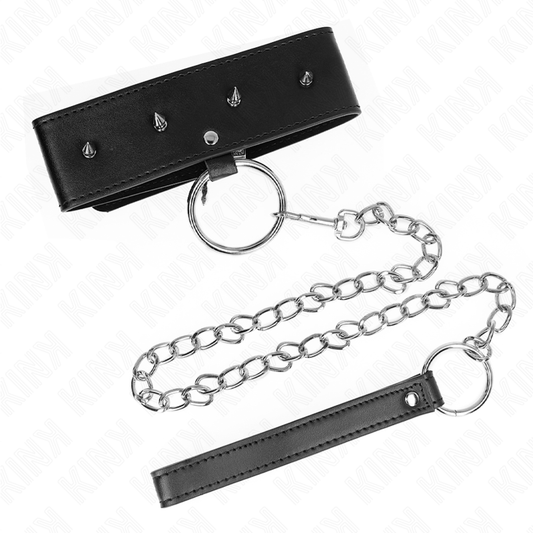 KINK - COLLAR DE 65 CM CON CORREA CON TACHUELAS PLATEADAS MODELO 2 AJUSTABLE 36-43 CM X 5 CM