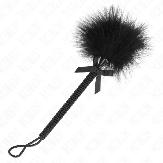 KINK - Varita de cuerda de nailon con plumas que hacen cosquillas y nudo negro de 25 cm