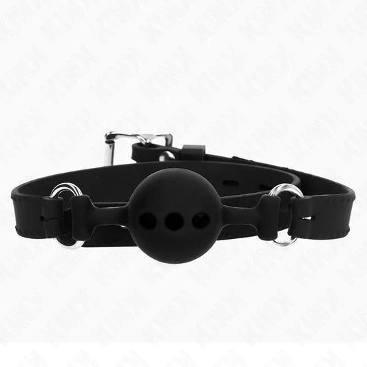 Kink – Bâillon Entièrement Silicone 55 X 2 cm avec Boule de 4 cm taille S Noir Ajustable 35 51
